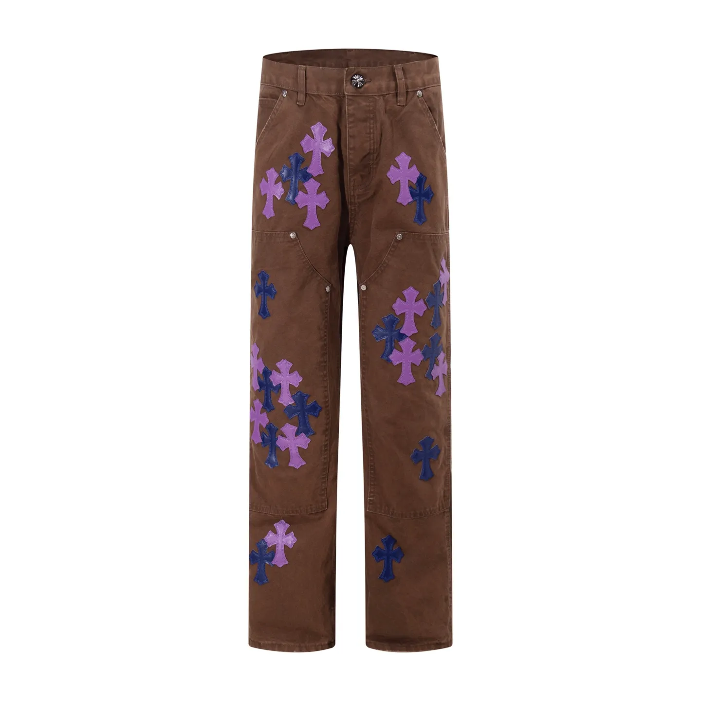 P290 Style No.: H92 Croxin & 𝐂𝐡𝐫𝐨𝐦𝐞 𝐇𝐞𝐚𝐫𝐭 Pingtai SS25 Colorful Large Leather Denim Logging Pants. Styles with different washed textures are very friendly to people with thin legs. The slightly flared version perfectly modifies the leg shape. The timeless and moderate length makes it easy to match and match. It is the basis for various styles and is a must-have in your wardrobe! The fabric is stiff but also makes the upper body soft without losing texture. The washing process is even more perfect. It is a must-have item for everyone! ! !  Color: primary color Size: 28-30-32-34-36